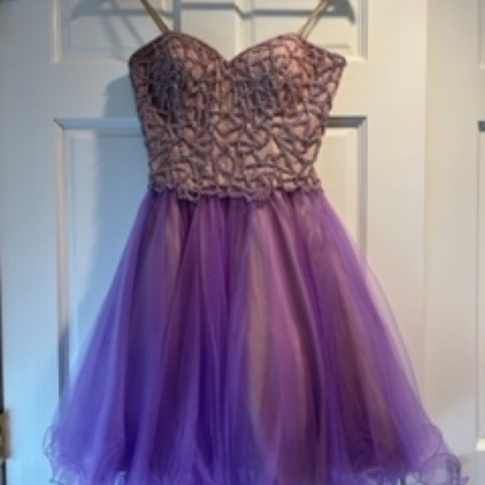 TERANI COUTURE - STRAPLESS BEADED TULLE COCKTAIL DRESS-size 2